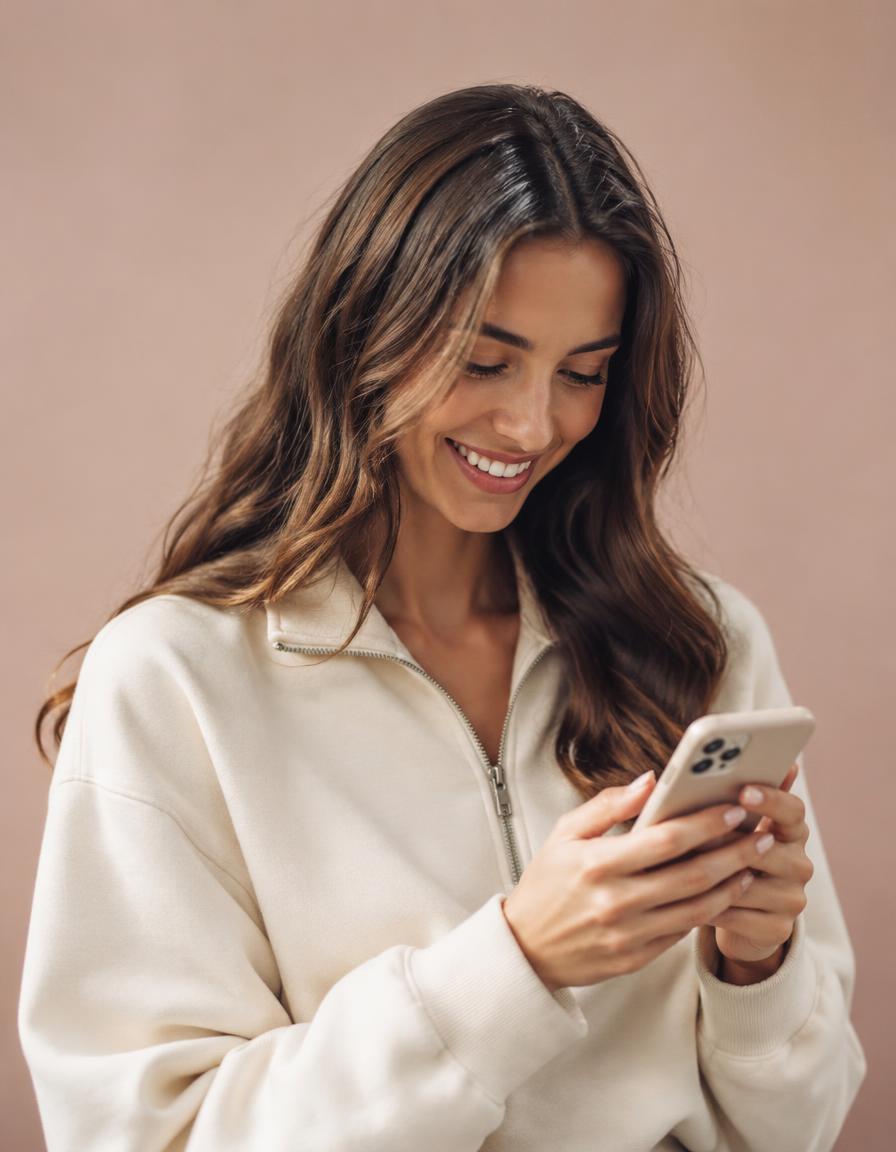Woman smiling at Orla on her phone